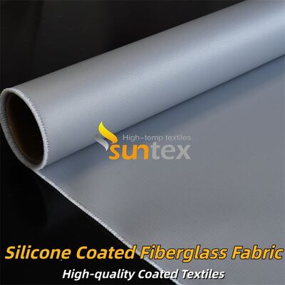 Durable Fire Retardant Silicone Coated Fiberglass Fabric Double Sided Grey Color Curtain Material for Thermal Insulation Applications