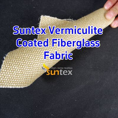 Resistência à temperatura de 750°C Tecido revestido de fibra de vidro com vermiculite com 1070gm Peso pesado e excelente resistência à abrasão